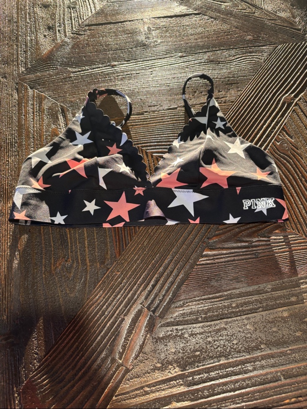 PINK Victoria's Secret Star Print Bralette - Black with Pink & White Stars
